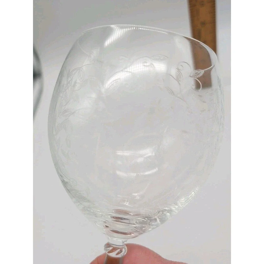 Pier 1 Eliza Red Wine Glass Etched Leaves Vines